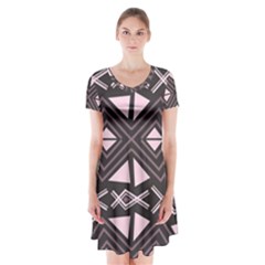 Abstract Pattern Geometric Backgrounds Short Sleeve V-neck Flare Dress by Eskimos