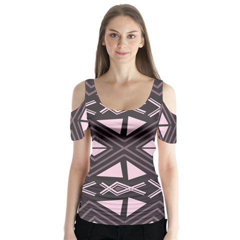 Abstract Pattern Geometric Backgrounds Butterfly Sleeve Cutout Tee  by Eskimos