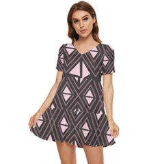 Abstract Pattern Geometric Backgrounds Tiered Short Sleeve Babydoll Dress by Eskimos