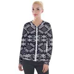 Abstract Pattern Geometric Backgrounds  Velvet Zip Up Jacket by Eskimos