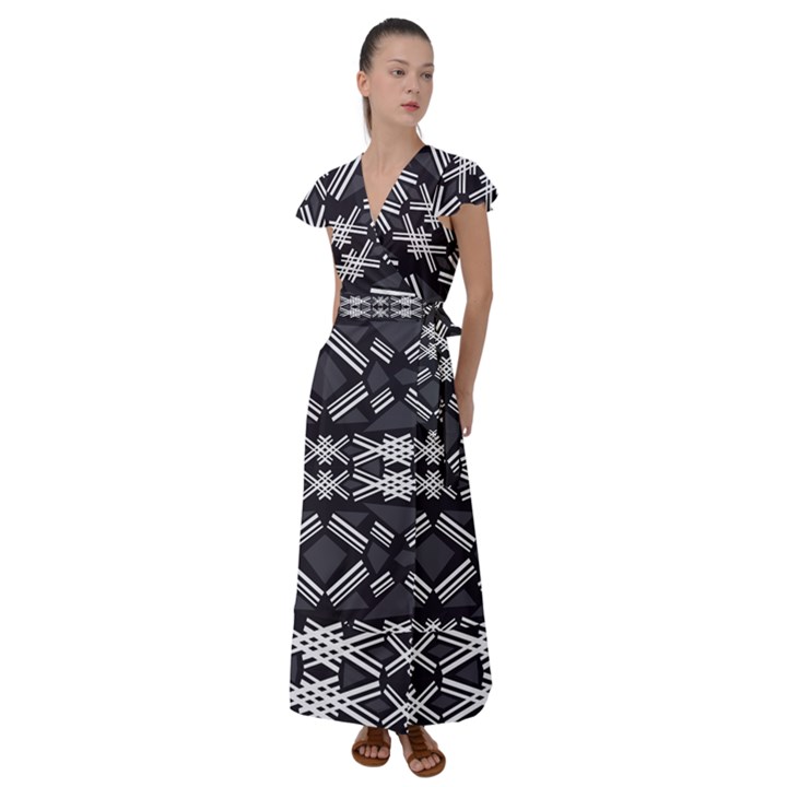 Abstract pattern geometric backgrounds  Flutter Sleeve Maxi Dress