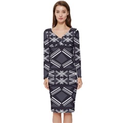 Abstract Pattern Geometric Backgrounds  Long Sleeve V-neck Bodycon Dress  by Eskimos