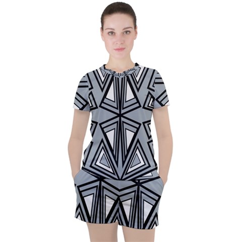 Abstract Pattern Geometric Backgrounds   Women s Tee And Shorts Set by Eskimos