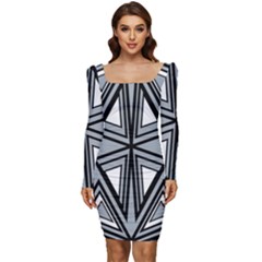 Abstract Pattern Geometric Backgrounds   Women Long Sleeve Ruched Stretch Jersey Dress by Eskimos