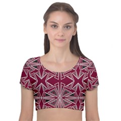 Abstract Pattern Geometric Backgrounds  Velvet Short Sleeve Crop Top  by Eskimos