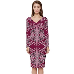 Abstract Pattern Geometric Backgrounds  Long Sleeve V-neck Bodycon Dress  by Eskimos