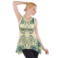 Folk Flowers Print Floral Pattern Ethnic Art Side Drop Tank Tunic by Eskimos