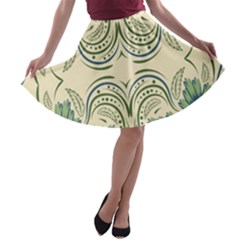 Folk Flowers Print Floral Pattern Ethnic Art A-line Skater Skirt by Eskimos