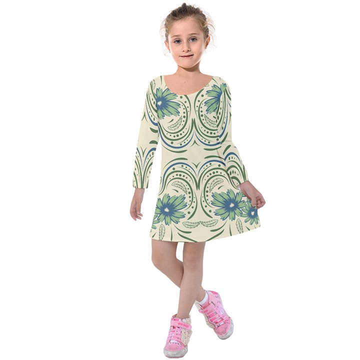 Folk flowers print Floral pattern Ethnic art Kids  Long Sleeve Velvet Dress