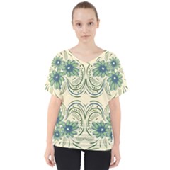 Folk Flowers Print Floral Pattern Ethnic Art V-neck Dolman Drape Top by Eskimos