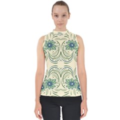 Folk Flowers Print Floral Pattern Ethnic Art Mock Neck Shell Top by Eskimos