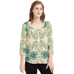 Folk Flowers Print Floral Pattern Ethnic Art Chiffon Quarter Sleeve Blouse by Eskimos