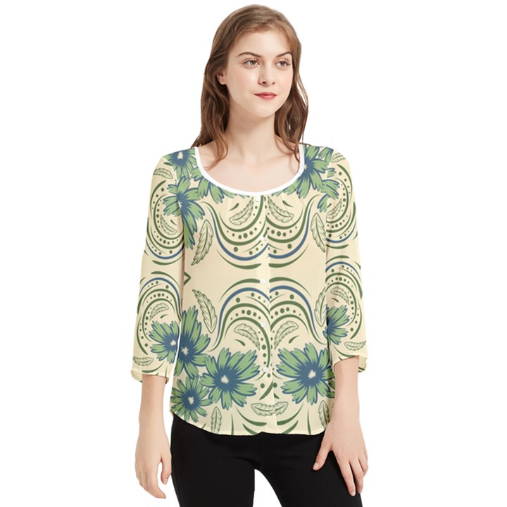 Folk flowers print Floral pattern Ethnic art Chiffon Quarter Sleeve Blouse