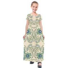 Folk Flowers Print Floral Pattern Ethnic Art Kids  Short Sleeve Maxi Dress by Eskimos