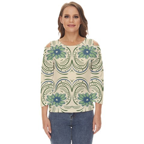 Folk Flowers Print Floral Pattern Ethnic Art Cut Out Wide Sleeve Top by Eskimos