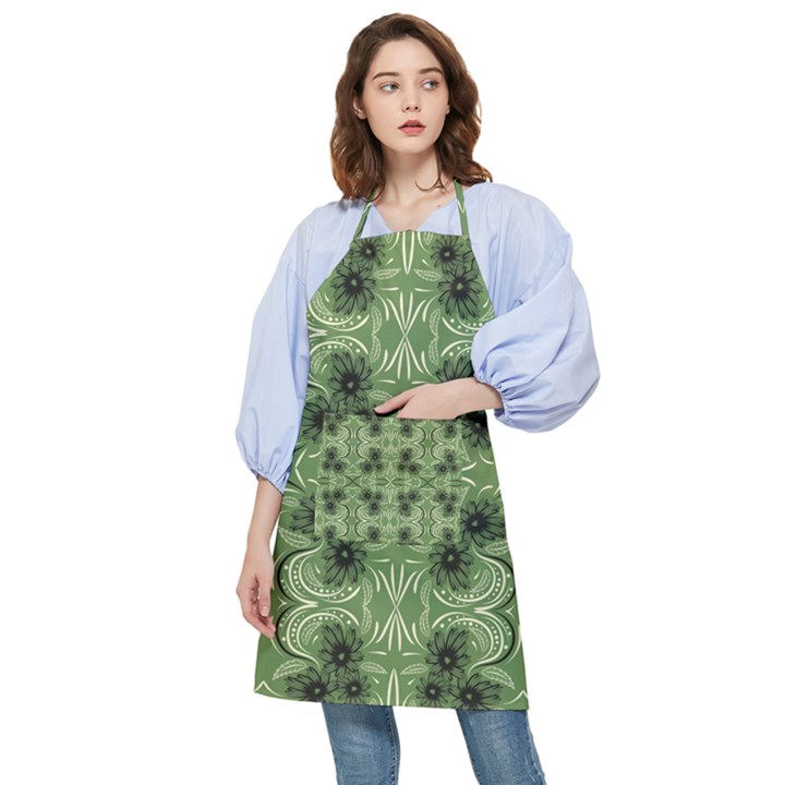 Folk flowers print Floral pattern Ethnic art Pocket Apron