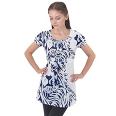 Head Art-lion Drawing Puff Sleeve Tunic Top