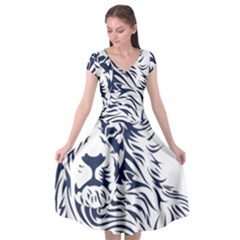 Head Art-lion Drawing Cap Sleeve Wrap Front Dress