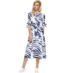 Head Art-lion Drawing Bow Sleeve Chiffon Midi Dress