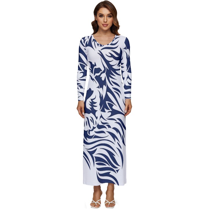 Head Art-lion Drawing Long Sleeve Velour Longline Maxi Dress