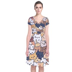 Cat-kitten Short Sleeve Front Wrap Dress