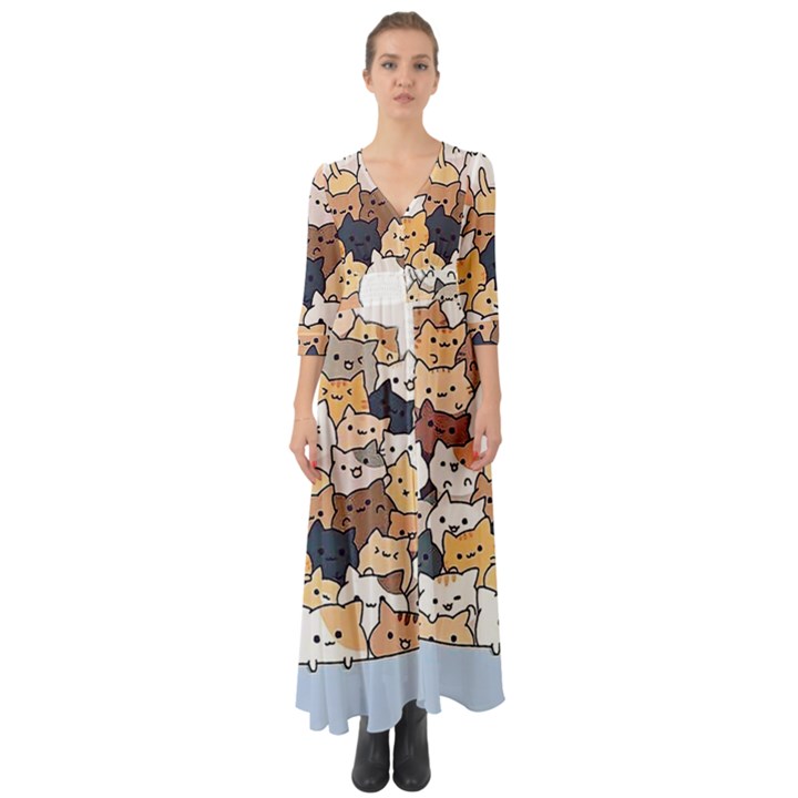 Cat-kitten Button Up Boho Maxi Dress