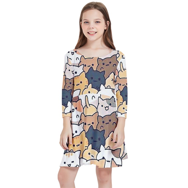 Cat-kitten Kids  Quarter Sleeve Skater Dress