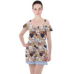 Cat-kitten Ruffle Cut Out Chiffon Playsuit