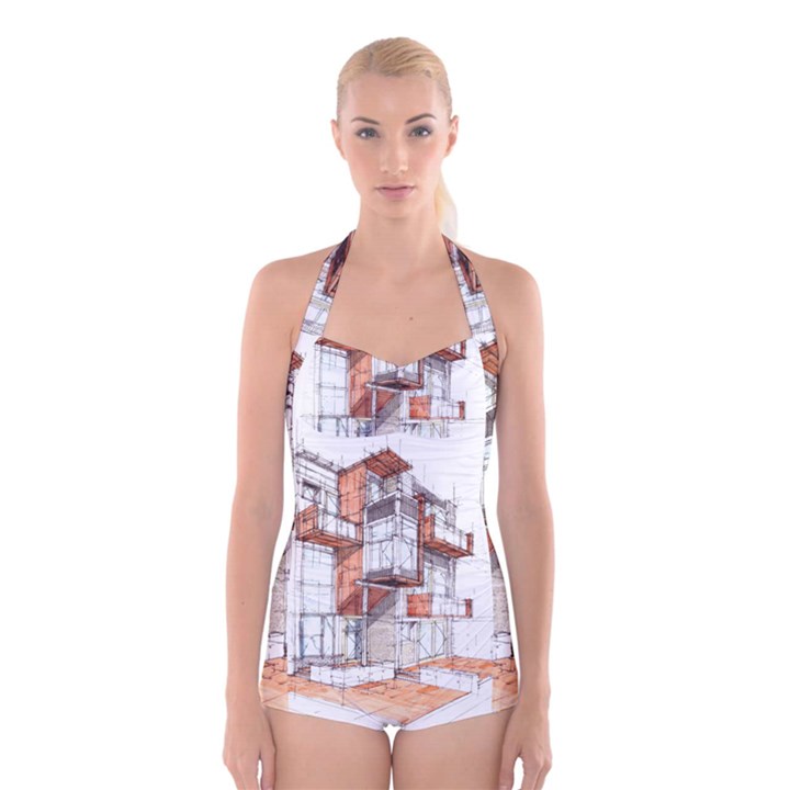 Rag-flats-onion-flats-llc-architecture-drawing Graffiti-architecture Boyleg Halter Swimsuit 