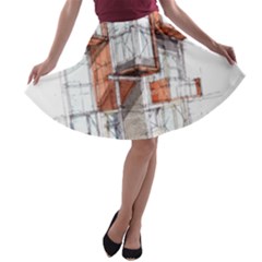 Rag-flats-onion-flats-llc-architecture-drawing Graffiti-architecture A-line Skater Skirt by Jancukart