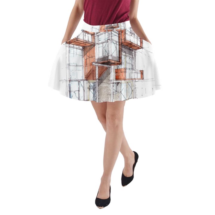 Rag-flats-onion-flats-llc-architecture-drawing Graffiti-architecture A-Line Pocket Skirt