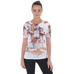 Rag-flats-onion-flats-llc-architecture-drawing Graffiti-architecture Shoulder Cut Out Short Sleeve Top