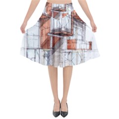 Rag-flats-onion-flats-llc-architecture-drawing Graffiti-architecture Flared Midi Skirt by Jancukart