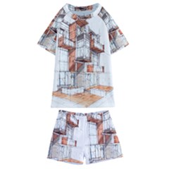 Rag-flats-onion-flats-llc-architecture-drawing Graffiti-architecture Kids  Swim Tee And Shorts Set