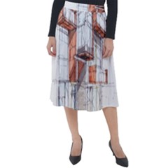 Rag-flats-onion-flats-llc-architecture-drawing Graffiti-architecture Classic Velour Midi Skirt  by Jancukart