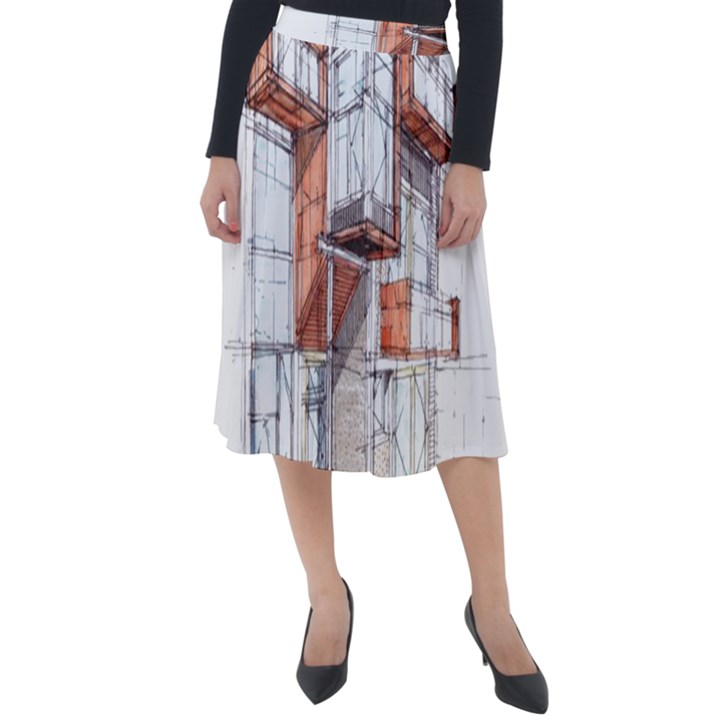 Rag-flats-onion-flats-llc-architecture-drawing Graffiti-architecture Classic Velour Midi Skirt 