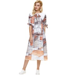 Rag-flats-onion-flats-llc-architecture-drawing Graffiti-architecture Bow Sleeve Chiffon Midi Dress