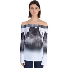 Haunted-night Building Off Shoulder Long Sleeve Top by Jancukart