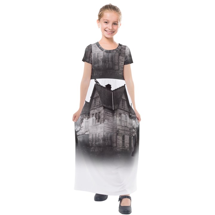 Haunted-night Building Kids  Short Sleeve Maxi Dress