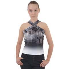 Haunted-night Building Cross Neck Velour Top