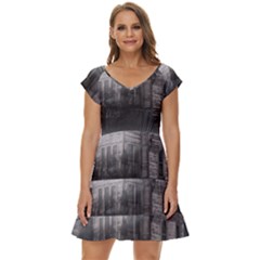 Haunted-night Building Short Sleeve Tiered Mini Dress