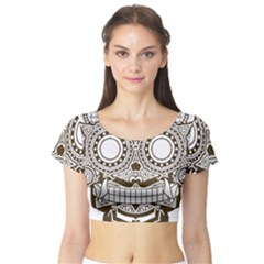 Barong-mask-art-bali Short Sleeve Crop Top