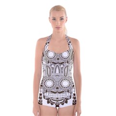 Barong-mask-art-bali Boyleg Halter Swimsuit 