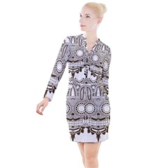 Barong-mask-art-bali Button Long Sleeve Dress