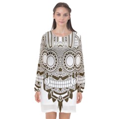 Barong-mask-art-bali Long Sleeve Chiffon Shift Dress 