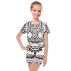 Barong-mask-art-bali Kids  Mesh Tee And Shorts Set