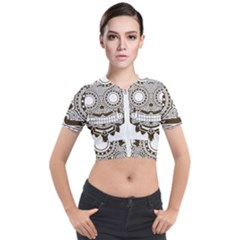 Barong-mask-art-bali Short Sleeve Cropped Jacket by Jancukart