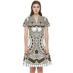 Barong-mask-art-bali Short Sleeve Waist Detail Dress