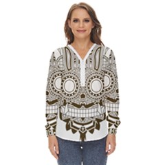 Barong-mask-art-bali Zip Up Long Sleeve Blouse