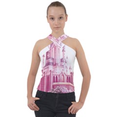 Pink Castle Cross Neck Velour Top